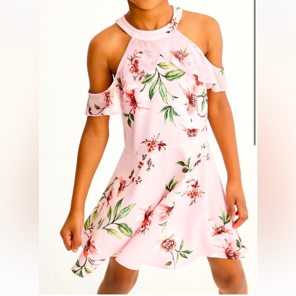 ⭐️Next girl’s pink floral off the shoulder dress Age 10